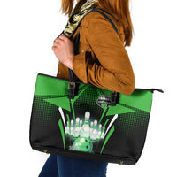 Bowling Team Design Leather Tote Bag Green Strike Graphic and Custom Name Shield Accent - Wonder Print Shop