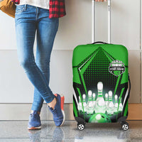 Bowling Team Design Luggage Cover Green Strike Graphic and Custom Name Shield Accent - Wonder Print Shop