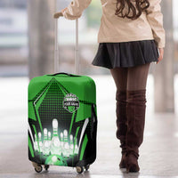 Bowling Team Design Luggage Cover Green Strike Graphic and Custom Name Shield Accent - Wonder Print Shop