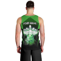 Bowling Team Design Men Tank Top Green Strike Graphic and Custom Name Shield Accent - Wonder Print Shop