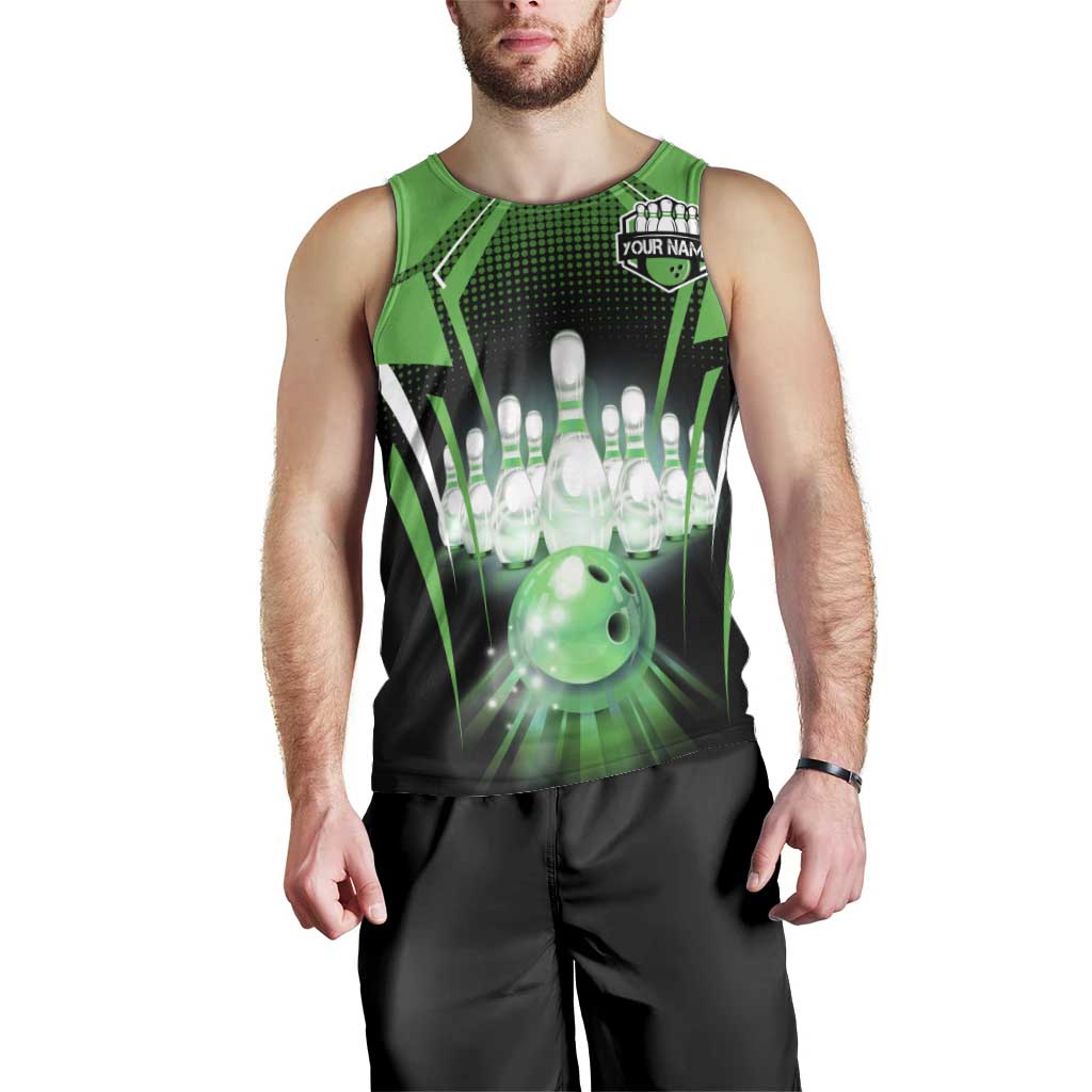 Bowling Team Design Men Tank Top Green Strike Graphic and Custom Name Shield Accent - Wonder Print Shop