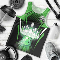 Bowling Team Design Men Tank Top Green Strike Graphic and Custom Name Shield Accent - Wonder Print Shop