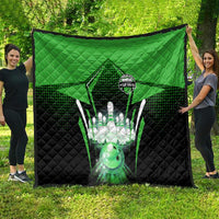 Bowling Team Design Quilt Green Strike Graphic and Custom Name Shield Accent - Wonder Print Shop