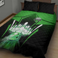 Bowling Team Design Quilt Bed Set Green Strike Graphic and Custom Name Shield Accent - Wonder Print Shop