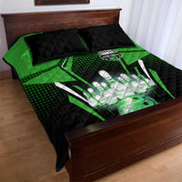 Bowling Team Design Quilt Bed Set Green Strike Graphic and Custom Name Shield Accent - Wonder Print Shop