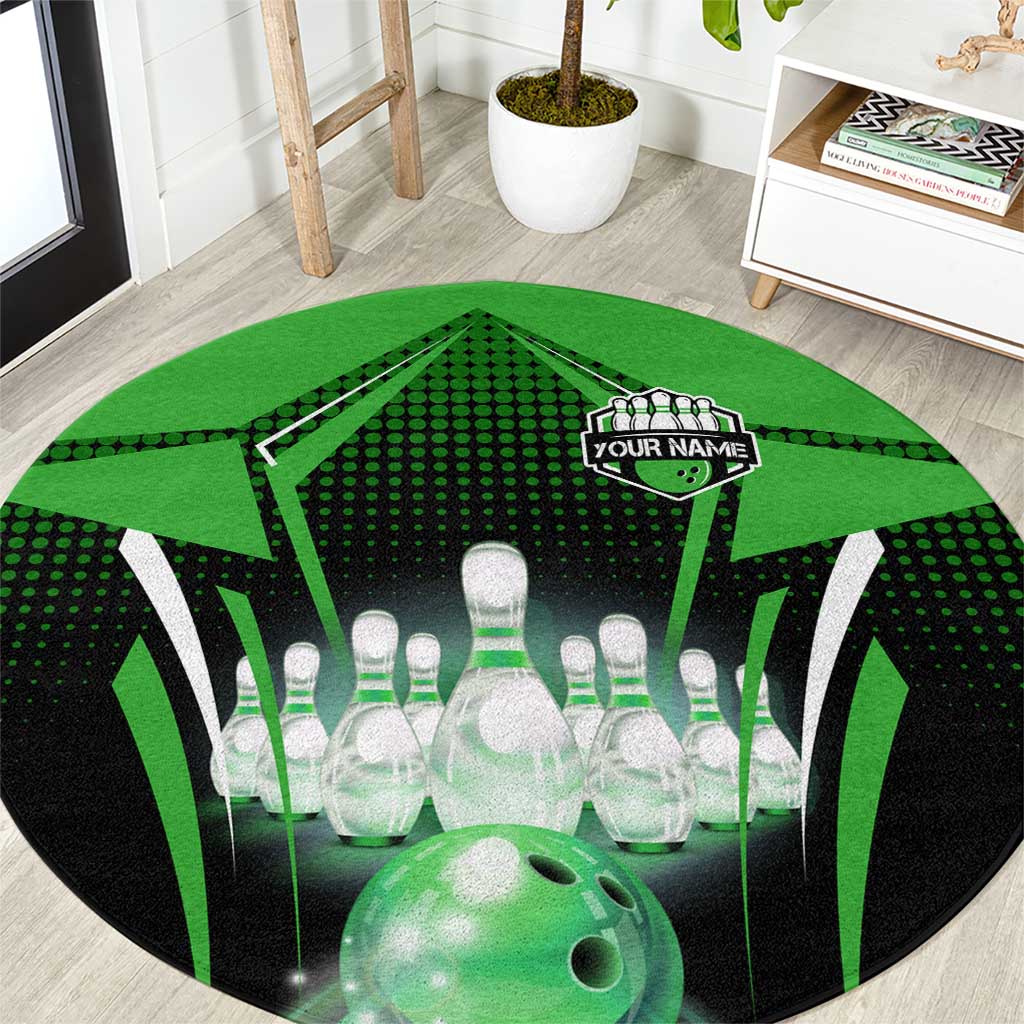 Bowling Team Design Round Carpet Green Strike Graphic and Custom Name Shield Accent - Wonder Print Shop