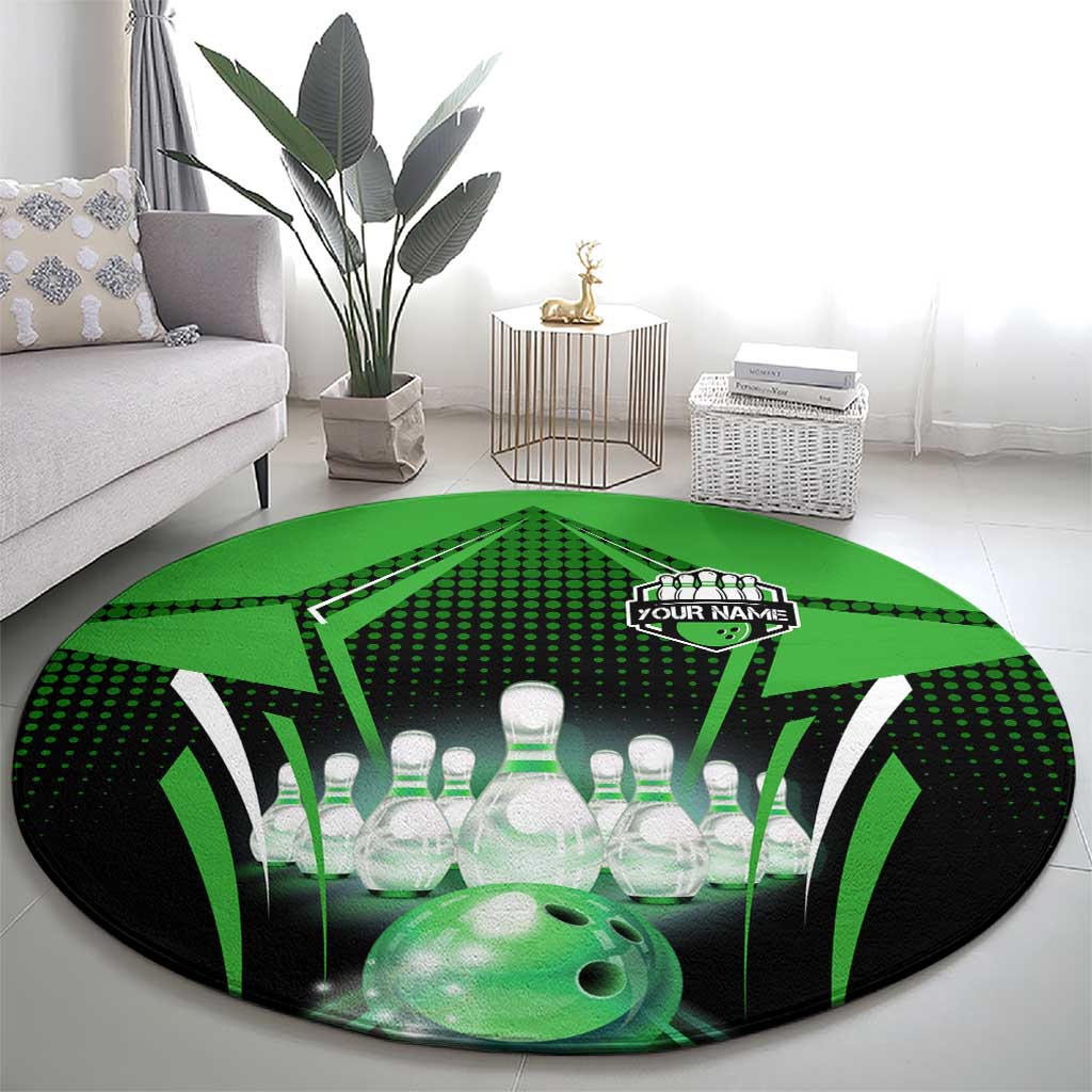 Bowling Team Design Round Carpet Green Strike Graphic and Custom Name Shield Accent - Wonder Print Shop