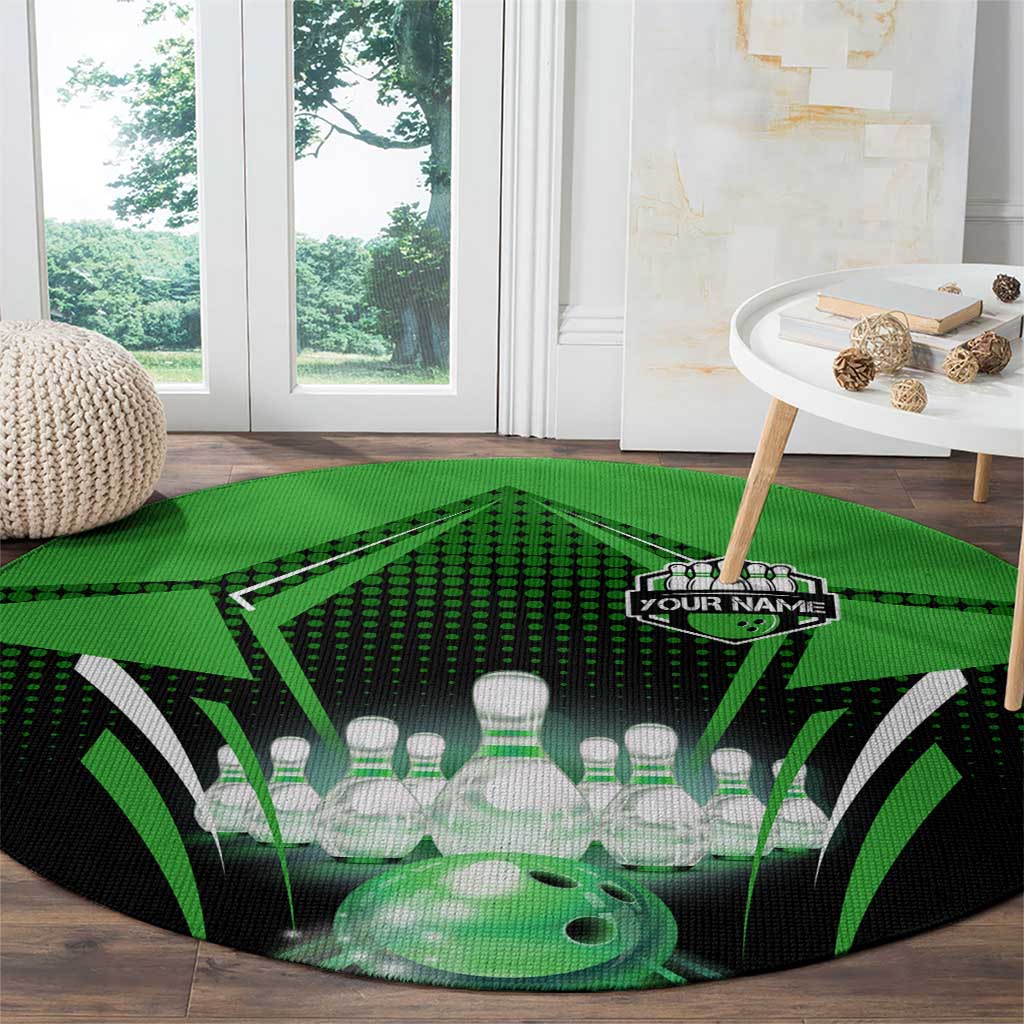 Bowling Team Design Round Carpet Green Strike Graphic and Custom Name Shield Accent - Wonder Print Shop