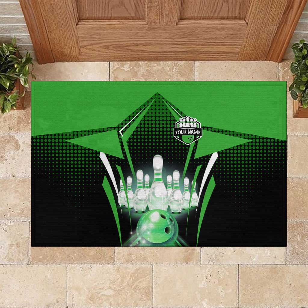 Bowling Team Design Rubber Doormat Green Strike Graphic and Custom Name Shield Accent - Wonder Print Shop