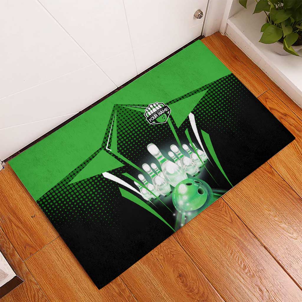 Bowling Team Design Rubber Doormat Green Strike Graphic and Custom Name Shield Accent - Wonder Print Shop
