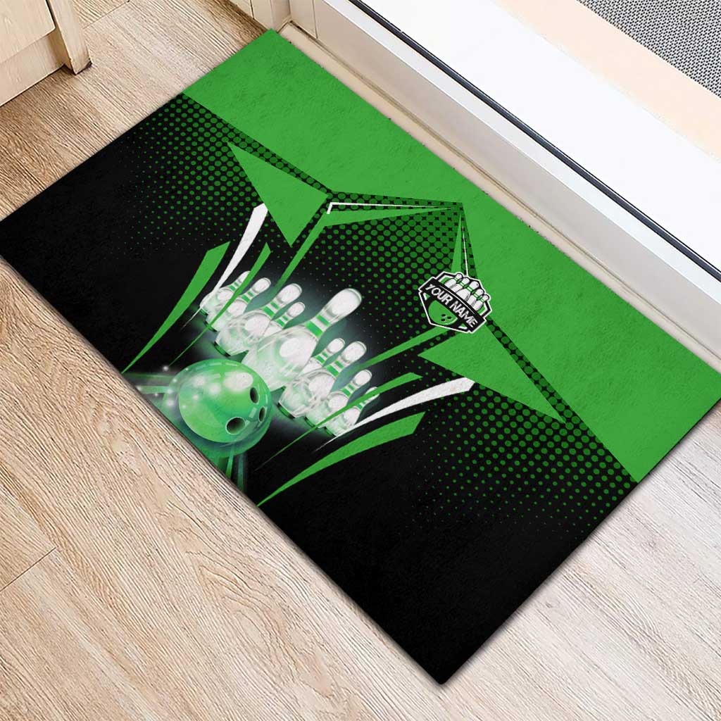 Bowling Team Design Rubber Doormat Green Strike Graphic and Custom Name Shield Accent - Wonder Print Shop