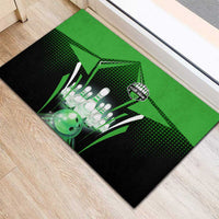 Bowling Team Design Rubber Doormat Green Strike Graphic and Custom Name Shield Accent - Wonder Print Shop