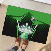 Bowling Team Design Rubber Doormat Green Strike Graphic and Custom Name Shield Accent - Wonder Print Shop