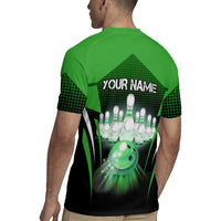 Bowling Team Design Rugby Jersey Green Strike Graphic and Custom Name Shield Accent - Wonder Print Shop