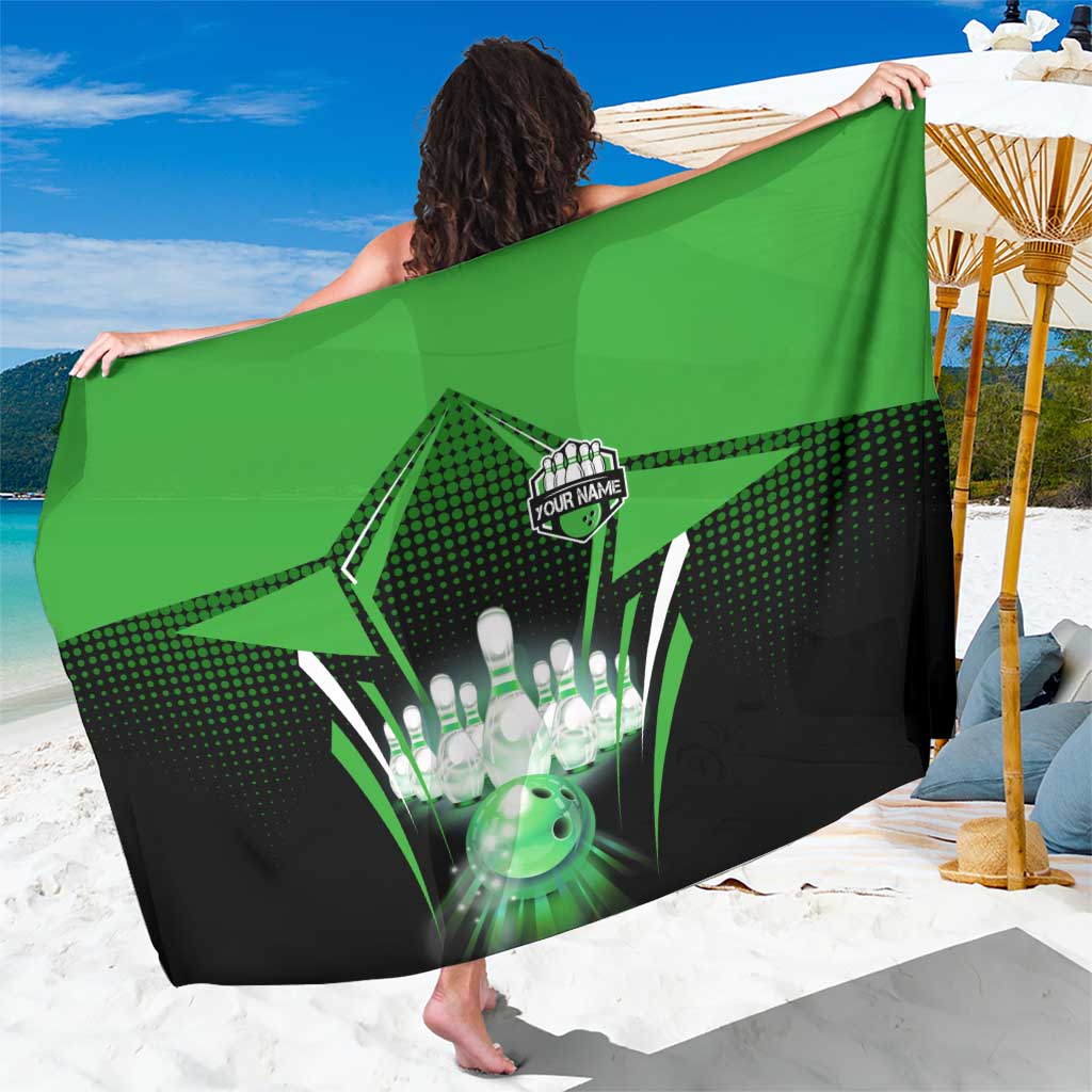 Bowling Team Design Sarong Green Strike Graphic and Custom Name Shield Accent - Wonder Print Shop