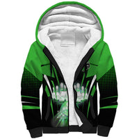 Bowling Team Design Sherpa Hoodie Green Strike Graphic and Custom Name Shield Accent - Wonder Print Shop