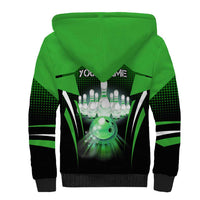 Bowling Team Design Sherpa Hoodie Green Strike Graphic and Custom Name Shield Accent - Wonder Print Shop