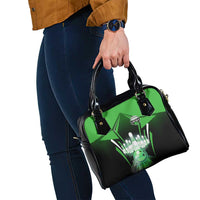 Bowling Team Design Shoulder Handbag Green Strike Graphic and Custom Name Shield Accent - Wonder Print Shop