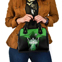 Bowling Team Design Shoulder Handbag Green Strike Graphic and Custom Name Shield Accent - Wonder Print Shop