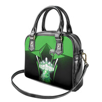 Bowling Team Design Shoulder Handbag Green Strike Graphic and Custom Name Shield Accent - Wonder Print Shop