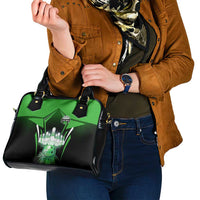 Bowling Team Design Shoulder Handbag Green Strike Graphic and Custom Name Shield Accent - Wonder Print Shop