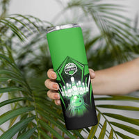 Bowling Team Design Skinny Tumbler Green Strike Graphic and Custom Name Shield Accent - Wonder Print Shop