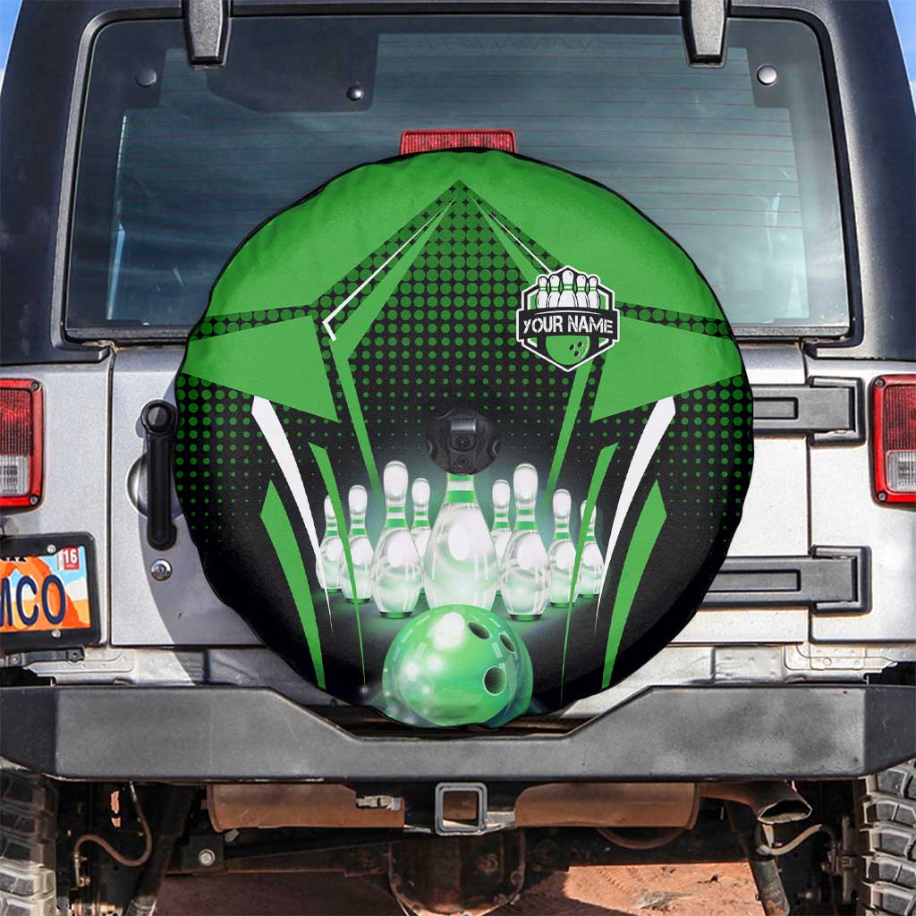 Bowling Team Design Spare Tire Cover Green Strike Graphic and Custom Name Shield Accent - Wonder Print Shop