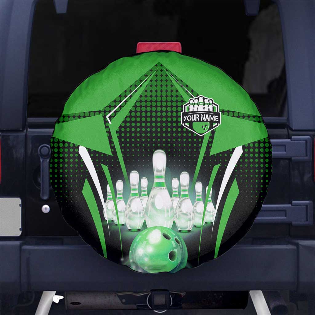 Bowling Team Design Spare Tire Cover Green Strike Graphic and Custom Name Shield Accent - Wonder Print Shop