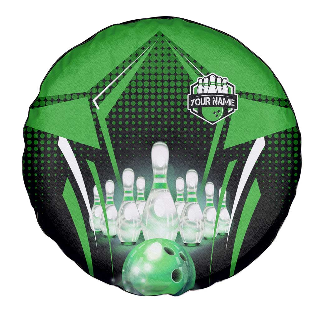 Bowling Team Design Spare Tire Cover Green Strike Graphic and Custom Name Shield Accent - Wonder Print Shop