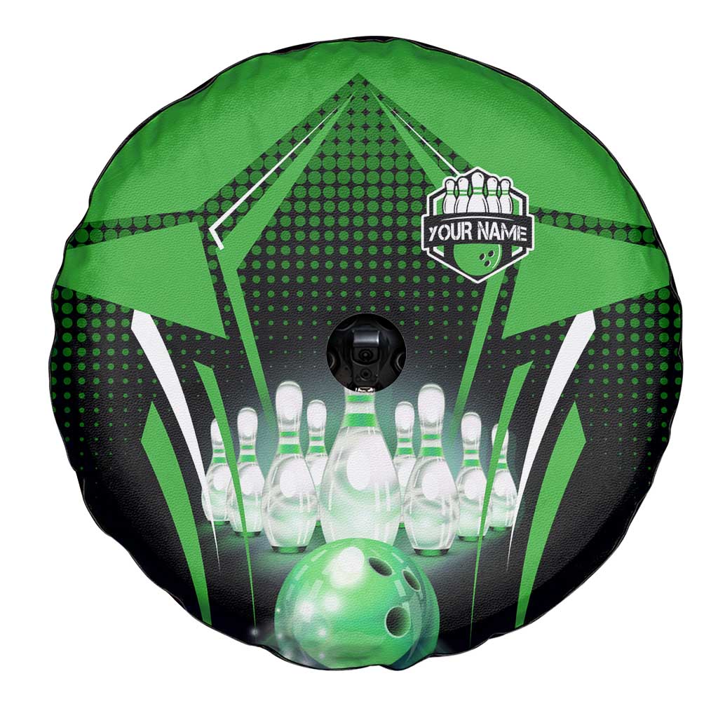 Bowling Team Design Spare Tire Cover Green Strike Graphic and Custom Name Shield Accent - Wonder Print Shop