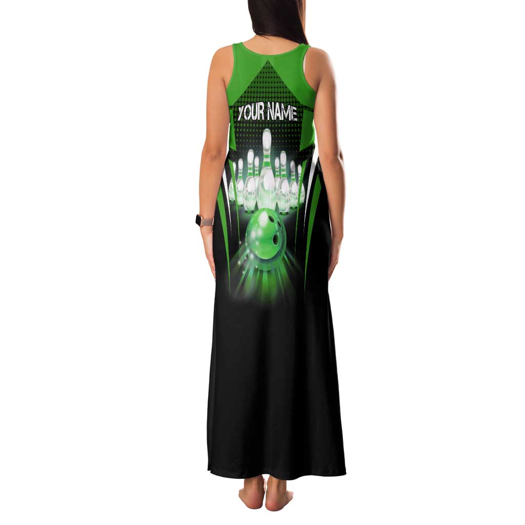 Bowling Team Design Tank Maxi Dress Green Strike Graphic and Custom Name Shield Accent - Wonder Print Shop