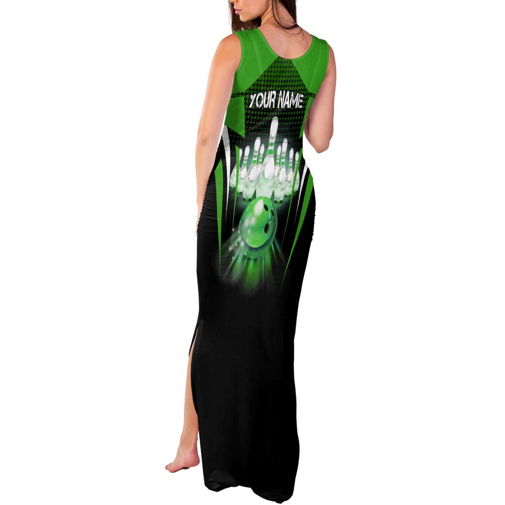 Bowling Team Design Tank Maxi Dress Green Strike Graphic and Custom Name Shield Accent - Wonder Print Shop