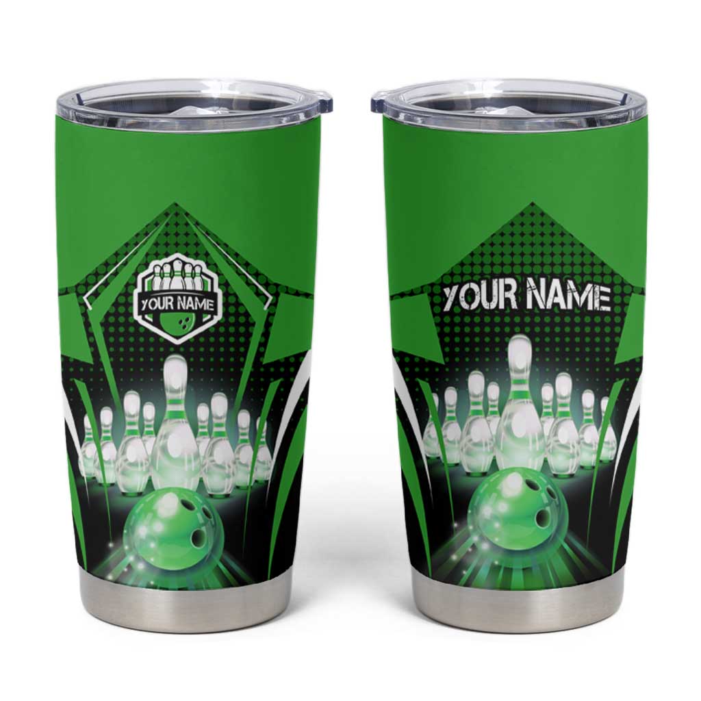 Bowling Team Design Tumbler Cup Green Strike Graphic and Custom Name Shield Accent - Wonder Print Shop