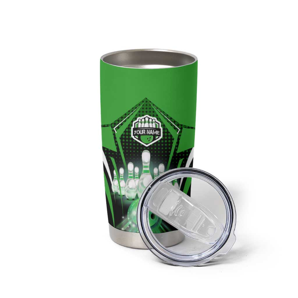 Bowling Team Design Tumbler Cup Green Strike Graphic and Custom Name Shield Accent - Wonder Print Shop