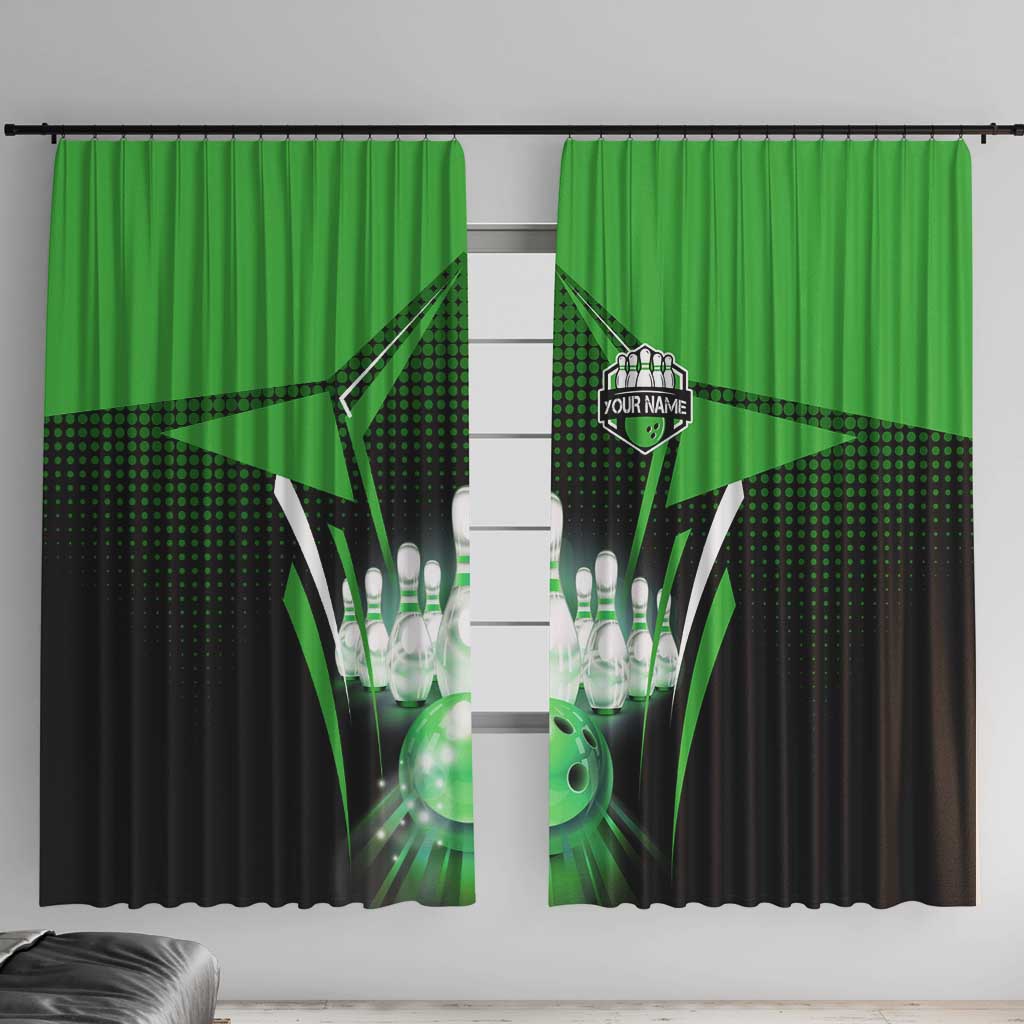 Bowling Team Design Window Curtain Green Strike Graphic and Custom Name Shield Accent - Wonder Print Shop