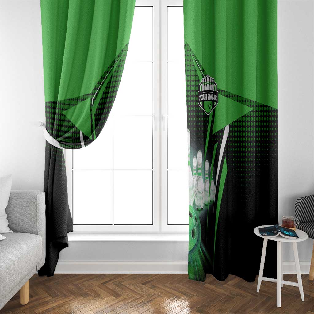 Bowling Team Design Window Curtain Green Strike Graphic and Custom Name Shield Accent - Wonder Print Shop