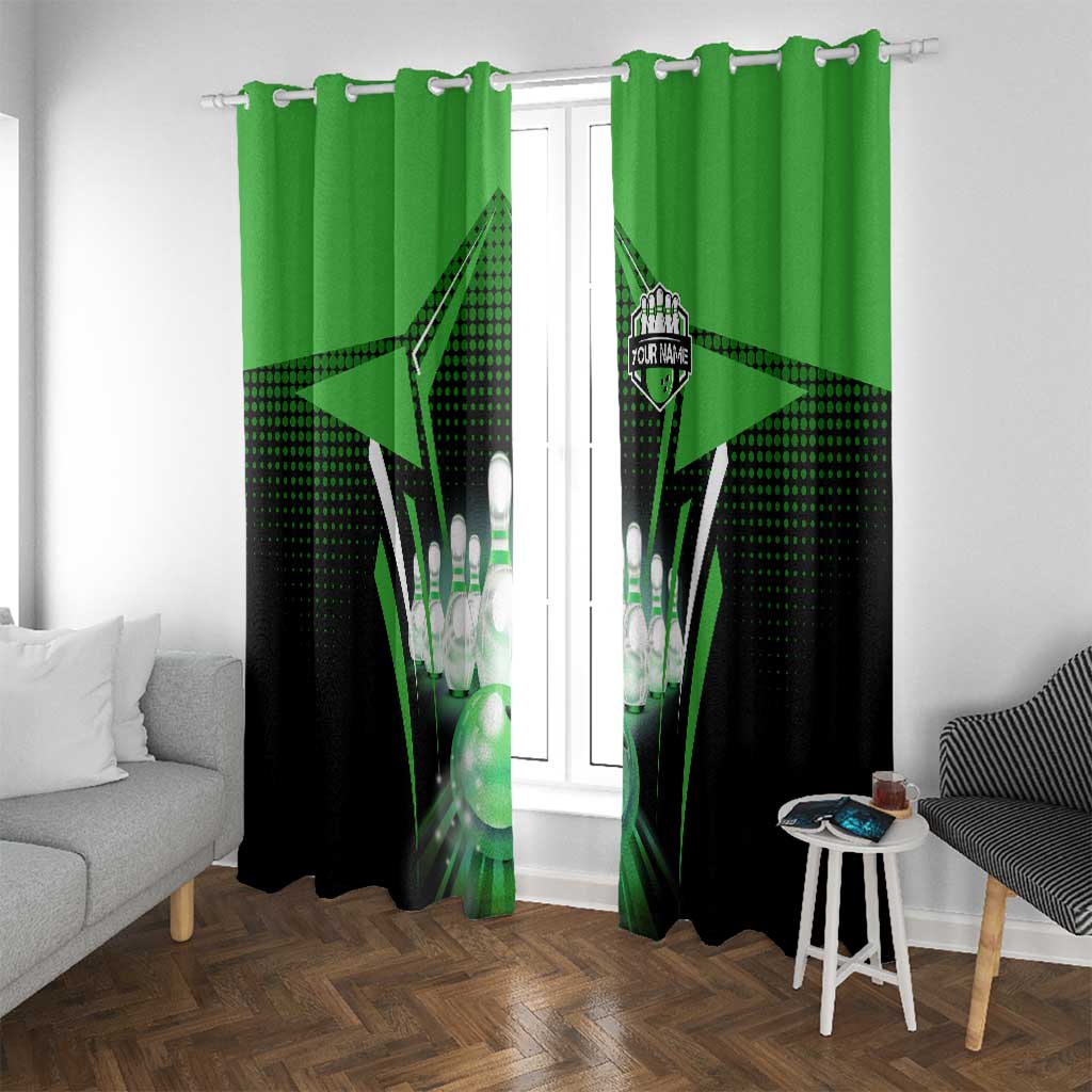 Bowling Team Design Window Curtain Green Strike Graphic and Custom Name Shield Accent - Wonder Print Shop