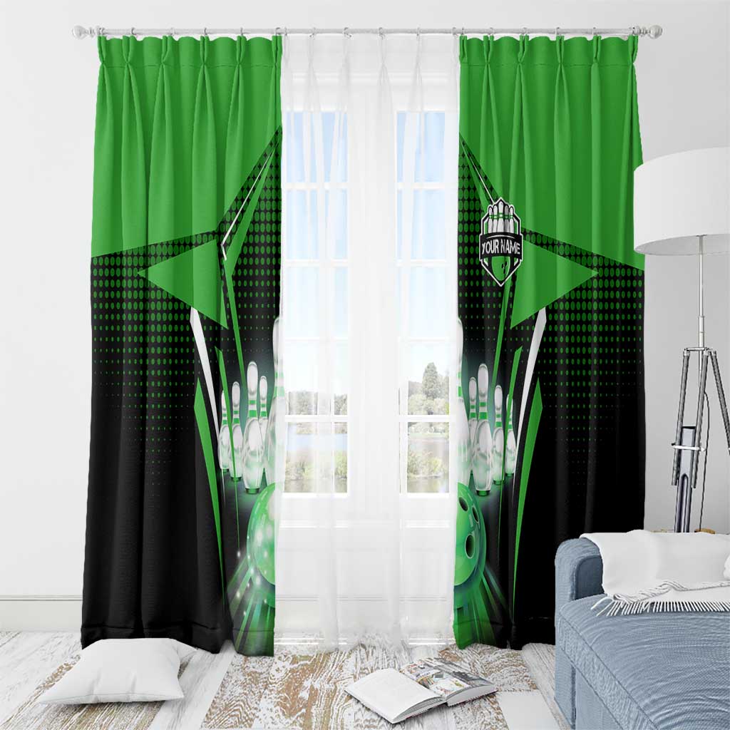 Bowling Team Design Window Curtain Green Strike Graphic and Custom Name Shield Accent - Wonder Print Shop