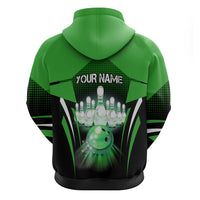 Bowling Team Design Zip Hoodie Green Strike Graphic and Custom Name Shield Accent - Wonder Print Shop