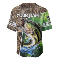 Personalized Bass Fishing Design Baseball Jersey Leaping Fish Graphic and Camouflage Green Water Splash Print - Wonder Print Shop