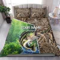 Personalized Bass Fishing Design Bedding Set Leaping Fish Graphic and Camouflage Green Water Splash Print - Wonder Print Shop