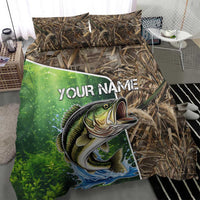 Personalized Bass Fishing Design Bedding Set Leaping Fish Graphic and Camouflage Green Water Splash Print - Wonder Print Shop