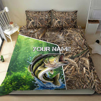 Personalized Bass Fishing Design Bedding Set Leaping Fish Graphic and Camouflage Green Water Splash Print - Wonder Print Shop