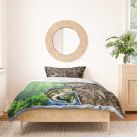 Personalized Bass Fishing Design Bedding Set Leaping Fish Graphic and Camouflage Green Water Splash Print - Wonder Print Shop