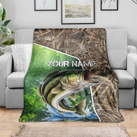 Personalized Bass Fishing Design Blanket Leaping Fish Graphic and Camouflage Green Water Splash Print - Wonder Print Shop