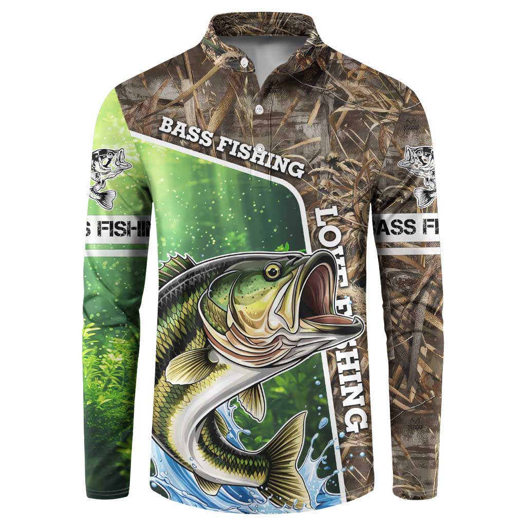 Personalized Bass Fishing Design Button Sweatshirt Leaping Fish Graphic and Camouflage Green Water Splash Print - Wonder Print Shop