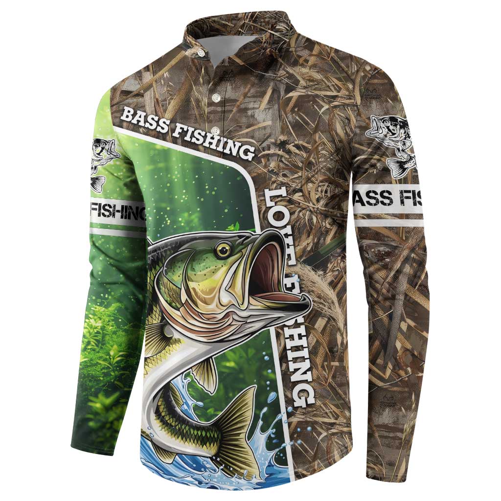 Personalized Bass Fishing Design Button Sweatshirt Leaping Fish Graphic and Camouflage Green Water Splash Print - Wonder Print Shop