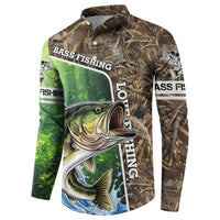 Personalized Bass Fishing Design Button Sweatshirt Leaping Fish Graphic and Camouflage Green Water Splash Print - Wonder Print Shop