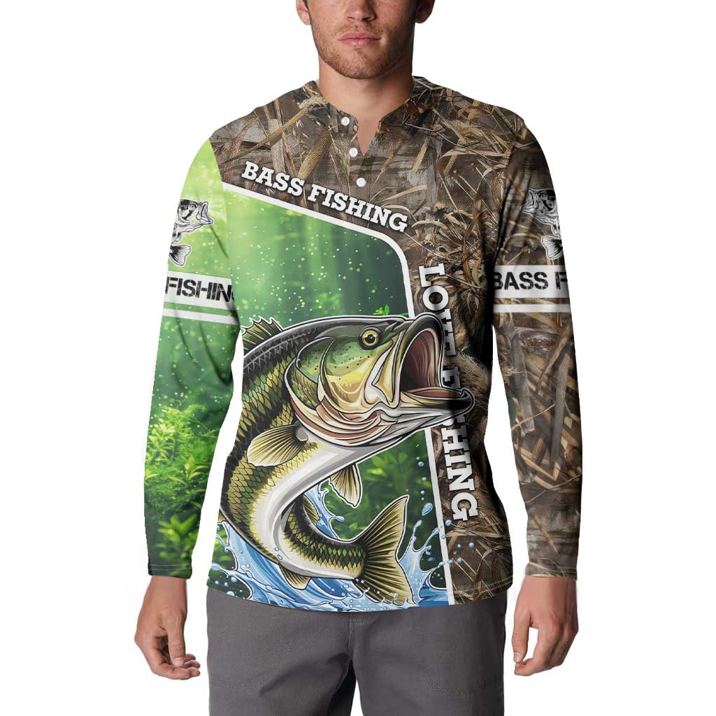 Personalized Bass Fishing Design Button Sweatshirt Leaping Fish Graphic and Camouflage Green Water Splash Print - Wonder Print Shop