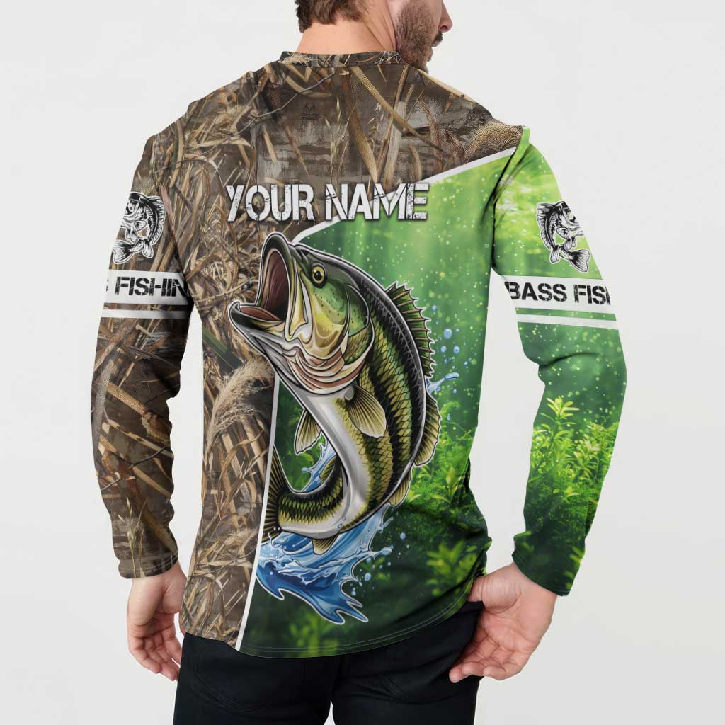 Personalized Bass Fishing Design Button Sweatshirt Leaping Fish Graphic and Camouflage Green Water Splash Print - Wonder Print Shop